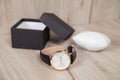 Men`s leather watch. Gift box Royalty Free Stock Photo