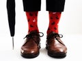 Men`s legs in bright socks and stylish shoes Royalty Free Stock Photo