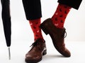 Men`s legs in bright socks and stylish shoes Royalty Free Stock Photo