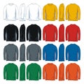 Men`s long sleeves round neck t-shirt templates, Front, side and back views.