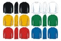 Men`s long sleeves round neck t-shirt templates. Front, side and back views.