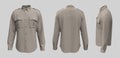 Men`s longsleeves military shirt mockup in front, side and back views Royalty Free Stock Photo