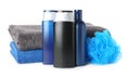 Set with men`s personal hygiene products on white background Royalty Free Stock Photo