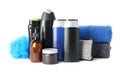 Set with men`s personal hygiene products on white background Royalty Free Stock Photo