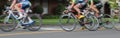 Men\'s Professional Cycling Race with Motion Blur Panning. Panorama header crop for landscape copy space. Royalty Free Stock Photo