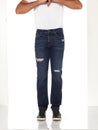 Men`s Regular Stretchable Dark Blue Slim Fit Jeans with white background