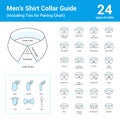 Men`s shirt collar icons guide with matching ties models