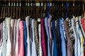 Men`s shirts on hangers in the wardrobe Royalty Free Stock Photo