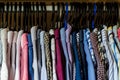 Men`s shirts on hangers in the wardrobe Royalty Free Stock Photo