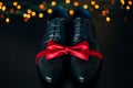 Men`s shoes and bow tie. Wedding accessories Royalty Free Stock Photo