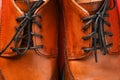 Men`s shoes close-up. Fashionable brown leather shoes. Men`s fashion.