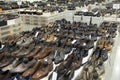 , Men`s shoes in a giant shopping center. Pandemic. No visitors