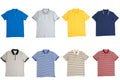 set of eight short sleeve shirts isolated on white background Royalty Free Stock Photo