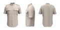 Men`s short sleeves military shirt mockup in front, side and back views Royalty Free Stock Photo