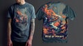 a men\'s T-shirt adorned with a captivating nature-inspired artwork, \