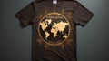 a men\'s T-shirt design, and featuring a world map with the words \