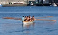 Whaleboat rowing in port of Horta, Faial Island Royalty Free Stock Photo