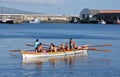 Whaleboat rowing in port of Horta, Faial Island Royalty Free Stock Photo