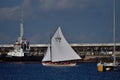 Whaleboat sailing in port of Horta, Faial Island Royalty Free Stock Photo