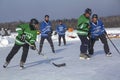 Men`s teams compete in a Pond Hockey Festival in Rangeley. Royalty Free Stock Photo