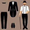 Men s tuxedo. Gentleman. Men s Accessories. Wedding men s set. Royalty Free Stock Photo