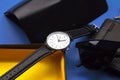 Men`s watch  on white background.Copy space.Men`s wrist watch Royalty Free Stock Photo