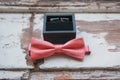 Men`s wedding accessories bow tie, cufflinks and vintage leather shoes Royalty Free Stock Photo