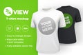 Men`s white and black t-shirt with short sleeve mockup. Front view