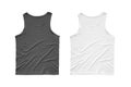 Men\'s white and black tank top without sleeves mockup isolated on white background.