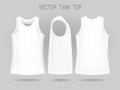 Men`s white tank top template in three dimensions: front, side and back view.