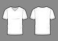 Men`s white V-neck t-shirt design templates front, back views. Vector illustration