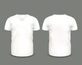 Men's white V-neck t-shirt short sleeve in front and back views. Vector template. Fully editable handmade mesh Royalty Free Stock Photo