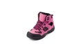 Men`s winter boots pink for expeditions of travel isolated on a white background