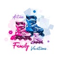 Men`s, women`s and children`s roller skates. Family outdoor sports for active people.