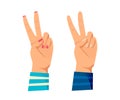 Men`s and women s hands with gestures. Sign all right,