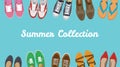 Men`s and Women`s shoes background. Shoes icons. Sneakers and Slippers collection. Vector Royalty Free Stock Photo