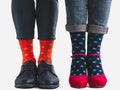 Men`s and women`s trendy shoes, bright socks Royalty Free Stock Photo