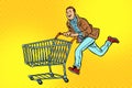 Men are on sale. shopping cart shop trolley