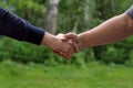 Men shake hands. Businessmen handshaking after good deal. Concept of successful business partnership meeting . Holding hands. Royalty Free Stock Photo