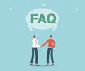 Men shaking hands under speech bubble with FAQ