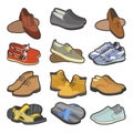Men shoes boots types vector flat isolated icons set