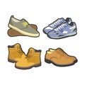 Men shoes winter or summer sport boots types vector flat isolated icons set