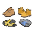 Men shoes types, sandals or boot sneakers vector flat isolated icons set