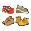 Men shoes winter or summer boot types vector flat icons set