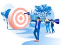 Men Shoots Bow at Target. Arrows Different Sizes. Royalty Free Stock Photo