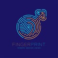 Men sign pictogram pattern Fingerprint scan logo icon dash line, male gender concept, Editable stroke illustration blue and orange