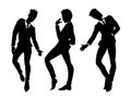 Men silhouettes in classic suits dancing, set of people, isolated on white Royalty Free Stock Photo