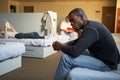 Men Sitting On Beds In Homeless Shelter Royalty Free Stock Photo