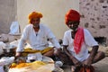 2 locals sitting near the monkey temple, Jaipur, India.