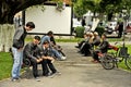 Men sitting on a park bench in Bitola